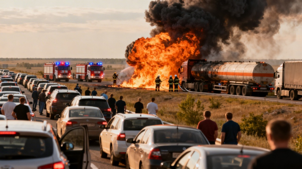 Бензовоз вспыхнул после аварии на трассе Ростов - Таганрог Бензовоз вспыхнул после аварии на трассе Ростов - Таганрог